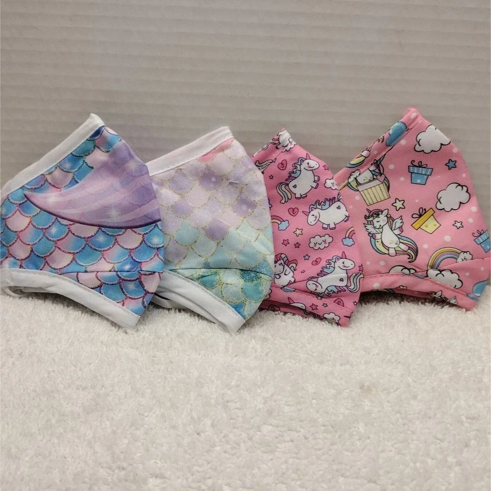 Girls Cloth Face Mask - Cute Adjustable Washable Cotton Masks,  4 Pcs
